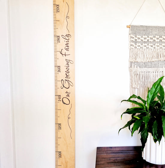 Height Chart made in New Zealand from New Zealand Pine, printed with Our Growing Family